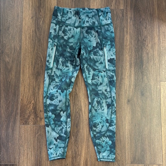 NWOT Athleta Printed Rainer Tights Small Green Floral Lined Drawstring - Picture 1 of 6